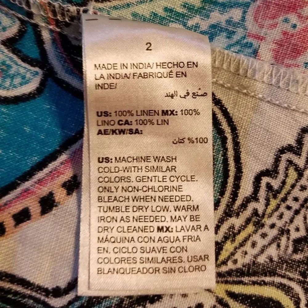 Chicos Linen Pink/White/Turquoise Mod open Jacket Size 2 - Picture 2 of 10
